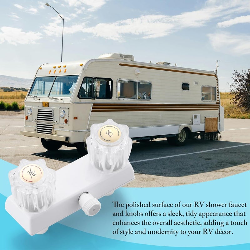 Liberflow Full White RV Camper Shower Faucet, 4" Faucet Shower Valve Kit with Dual Acrylic Knobs for Indoor and Outdoor Use - Image 5